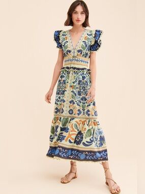 farm rio brown dotted horses maxi dress Cream Dotted Macaws Long Sleeve Maxi Dress